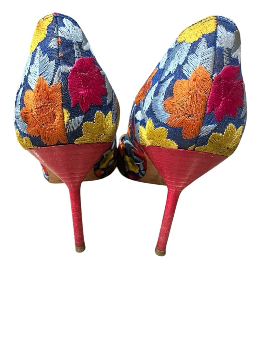 Manolo Blahnik BB 90 Blue Floral Embroidered Pointed Toe Pumps Stiletto Heels 38 - Picture 10 of 13